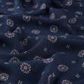 Вискоза жатая синяя темная, узорчатые цветы, ш.135