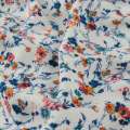 Віскоза жата молочна, помаранчеві, сині квіти, ш.140