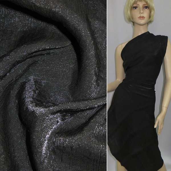 Вискоза с органзой жатая черная, ш.140