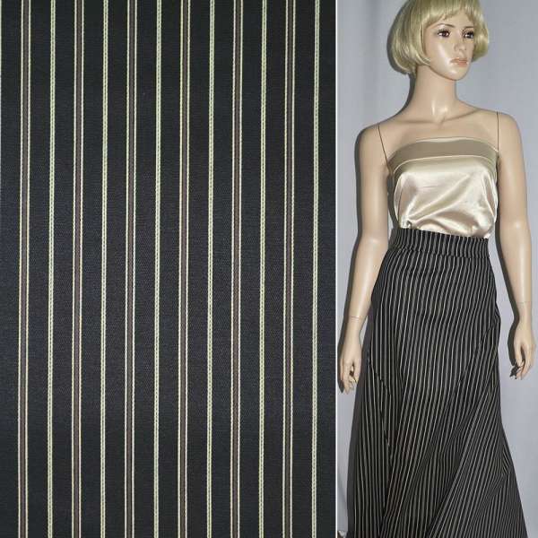 Котон стрейч чорний в кольорову смужку