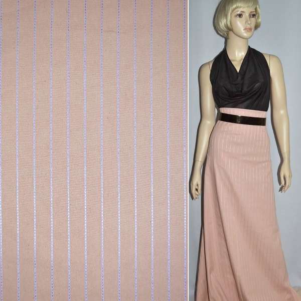 Котон стрейч персиковий в бузкову смужку