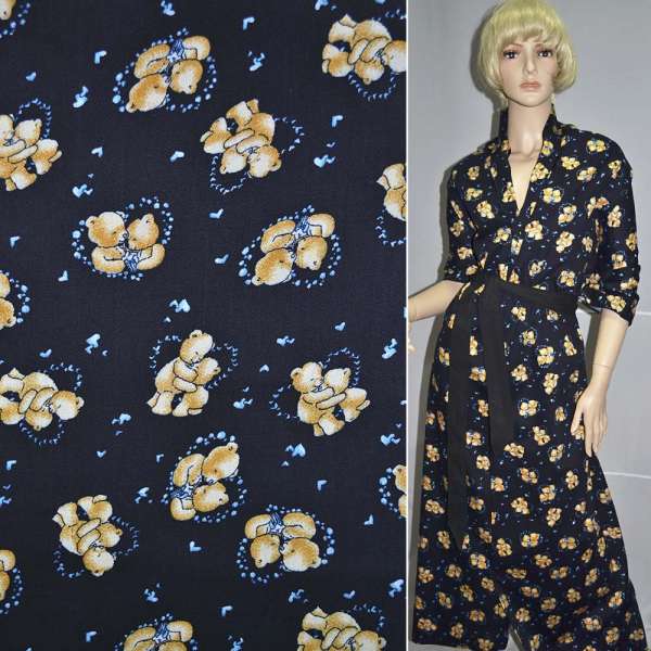 Котон синій темний дитячий "ведмедики" ш.145