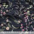 Котон чорний в біло-зелено-рожеву квітку ш.150