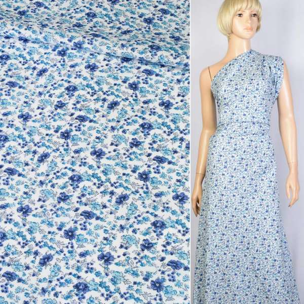 Котон білий в синю квітку ш.150