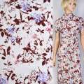 Котон білий в коричнево-рожево-бузкові квіти ш.145