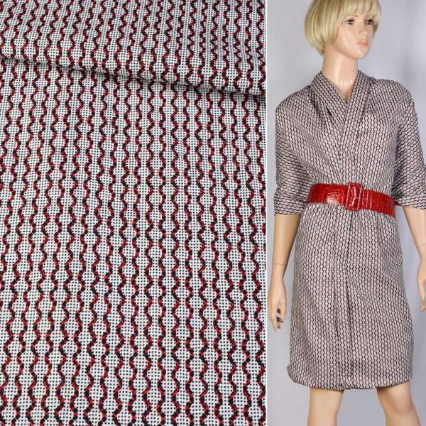 Котон сіро-білі точки в бордові хвилі ш.145