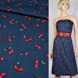 Коттон синий в красные вишни ш.147