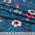 Котон синій в рожево-сині квіти ш.140