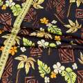 Котон-стрейч чорний в зелене листя, коричневий візерунок ш.142