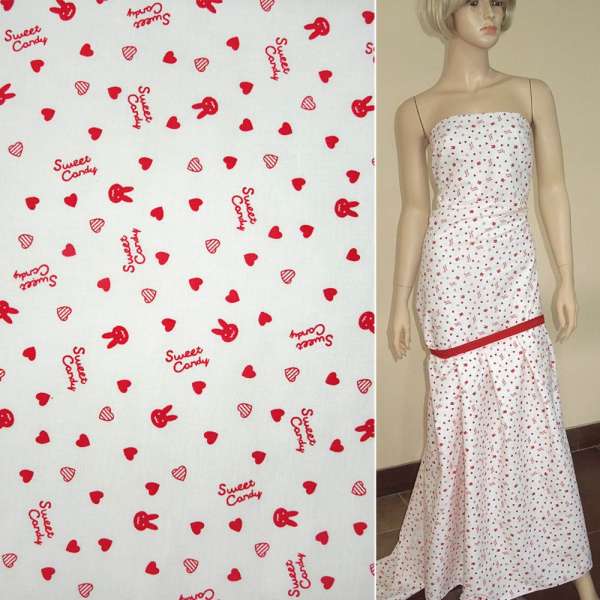 Котон білий з червоними сердечками Sweet Candy ш.140