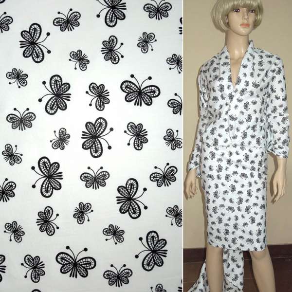 Котон білий з чорними метеликами ш.140