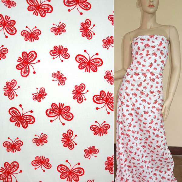 Котон білий з червоними метеликами ш.140