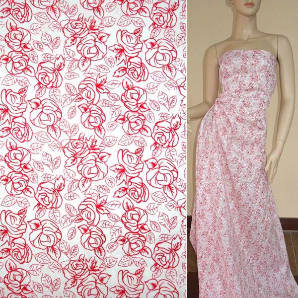 Котон білий з червоними трояндами ш.150