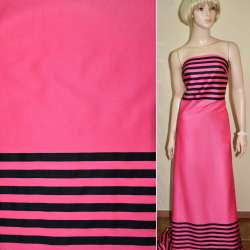 Коттон розовый,двухсторонний купон черная полоска ш.145