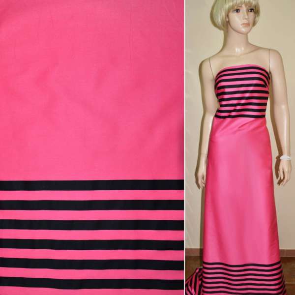 Коттон розовый,двухсторонний купон черная полоска ш.145