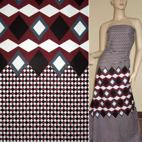 Коттон белый с черно-бордовыми мелкими ромбами ш.145