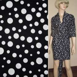 Коттон стрейч черный в белый горох ш.130