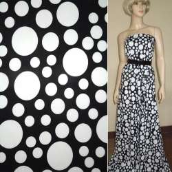 Коттон стрейч черный с белыми большими кругами ш.130