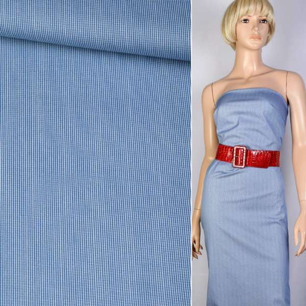 Котон стрейч в синю, білу смугу меланж 1мм ш.152