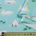 Котон з ворсом бірюзовий, білі качечки, ш.145