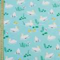 Котон з ворсом бірюзовий, білі качечки, ш.145