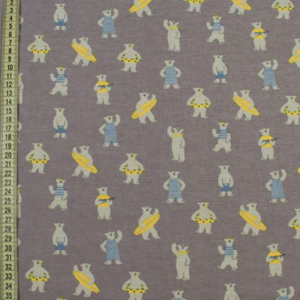 Котон з ворсом сірий, білі ведмеді на пляжі, ш.145