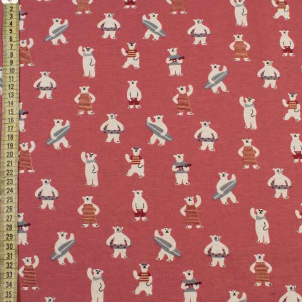 Котон з ворсом рожевий темний, білі ведмеді на пляжі, ш.145