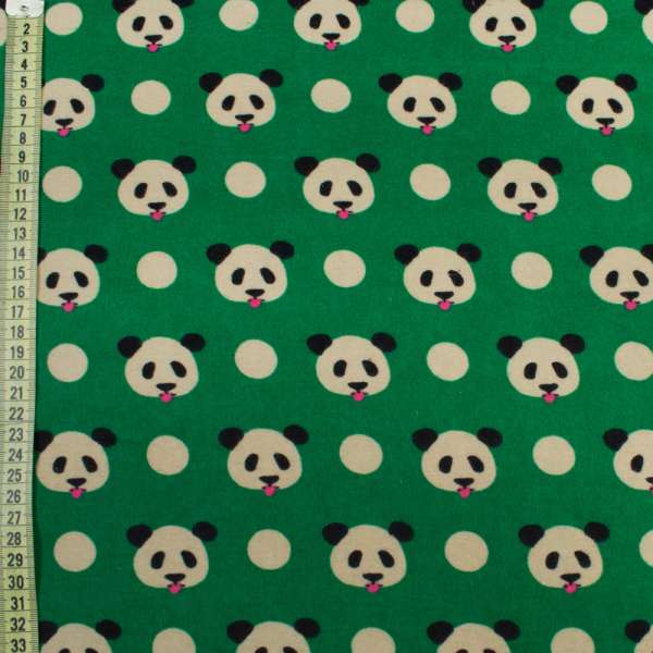 Котон з ворсом зелений, ведмедики панди, ш.145
