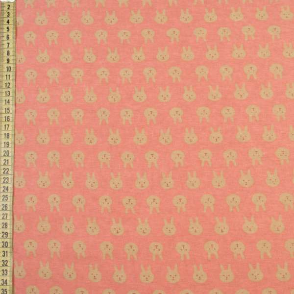 Котон з ворсом кораловий, бежеві зайчики, ш.150