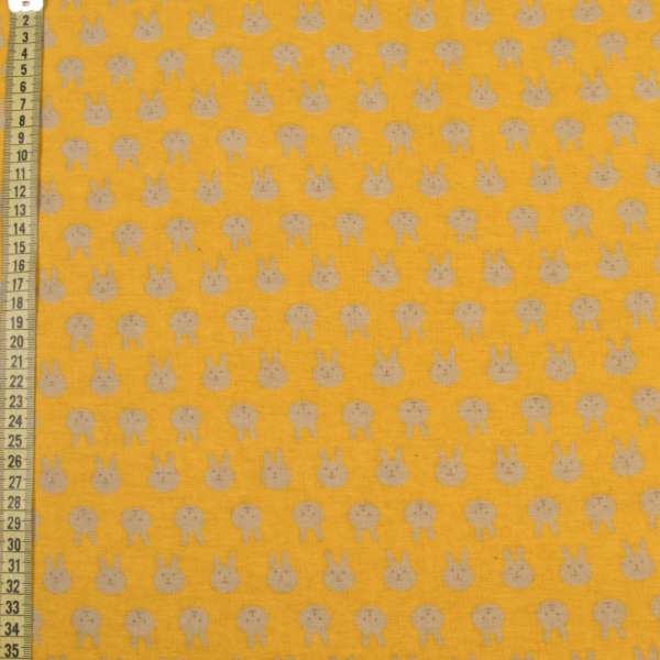 Котон з ворсом жовтий, бежеві зайчики, ш.150