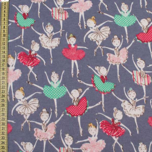 Котон з ворсом синьо-сірий, різнокольорові балерини, ш.145