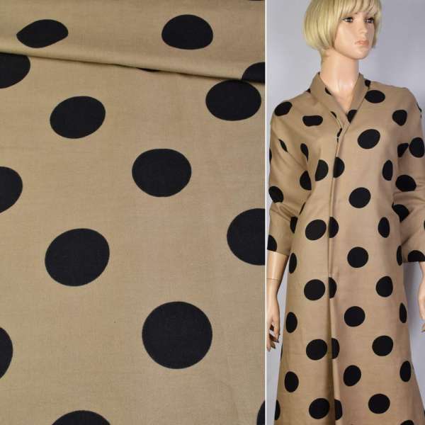 Котон з ворсом бежевий в чорний горох 5см ш.140