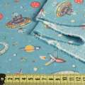 Котон з ворсом бірюзовий в літаючі тарілки, ш.145