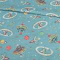 Котон з ворсом бірюзовий в літаючі тарілки, ш.145