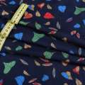 Котон з ворсом синій темний в різнокольорові листя ш.140