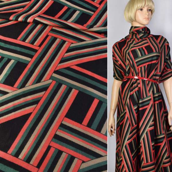 Котон з ворсом синьо-зелено-бежево-рожеві лінії ш.143