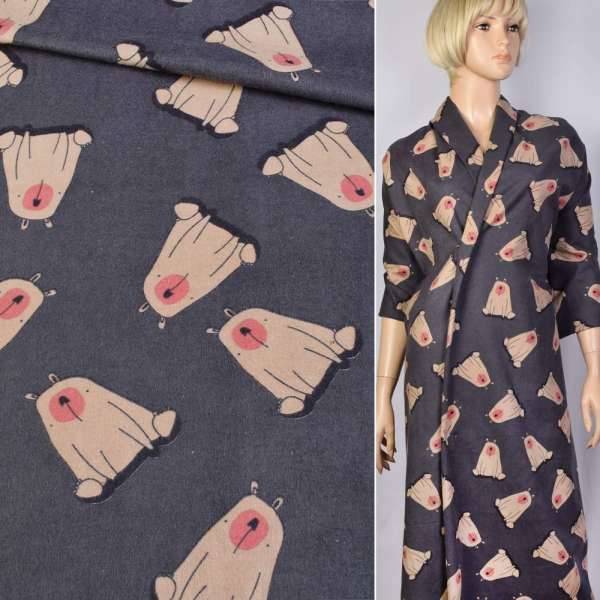 Котон з ворсом сірий з бежевими ведмедиками ш.140