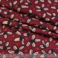 Котон з ворсом бордовий з бежево-чорними листям ш.140