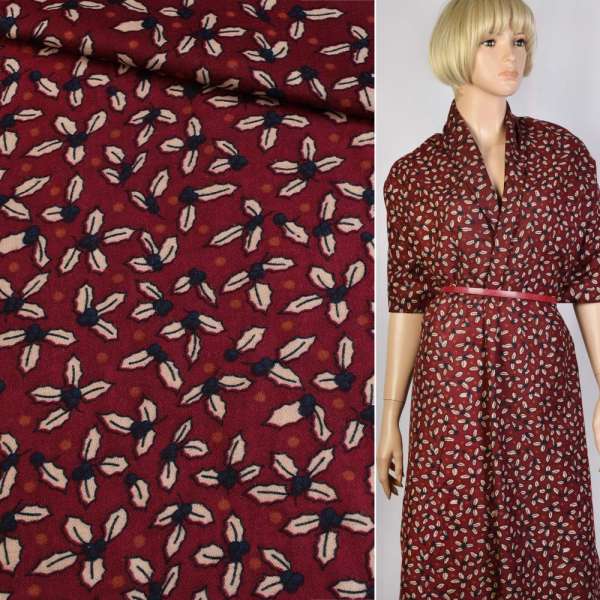 Котон з ворсом бордовий з бежево-чорними листям ш.140