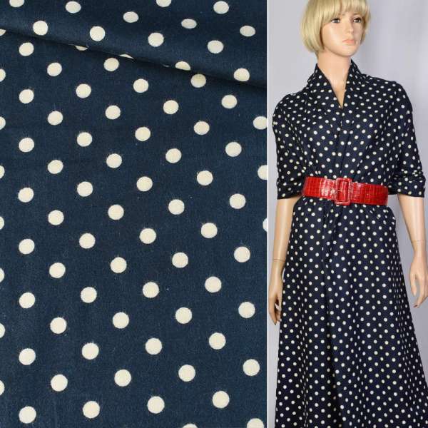 Котон з ворсом синій в білий горох ш.140