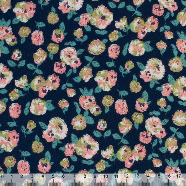 Котон з ворсом синій в різнокольорові квіти ш.140