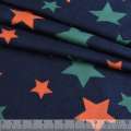 Котон з ворсом синій темний в різнокольорові зірки ш.140