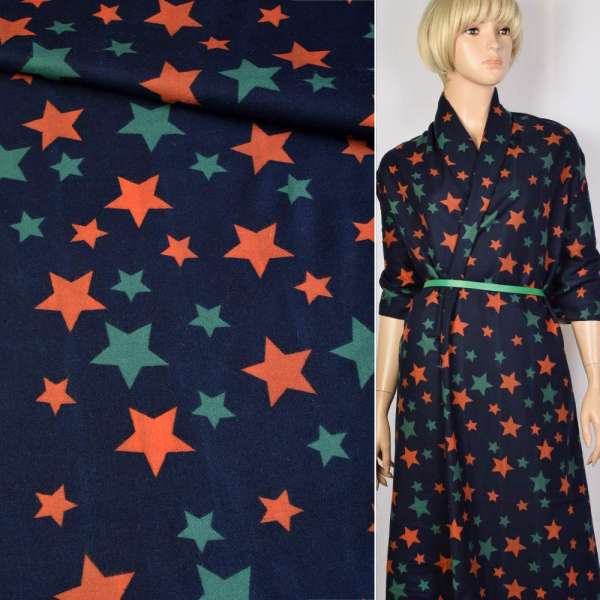 Котон з ворсом синій темний в різнокольорові зірки ш.140