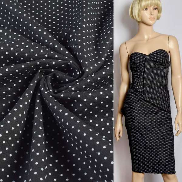 Котон з ворсом чорний в білий горох, ш.150