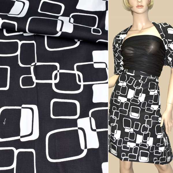 Коттон стрейч черный с белым абстрактным рисунком, ш.130