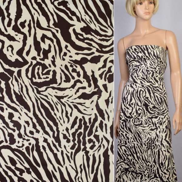 Котон стрейч бежево-коричневий принт зебра ш.140