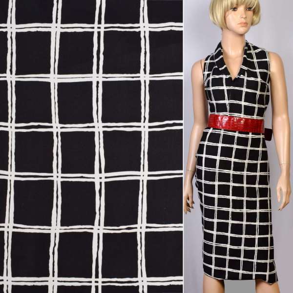 Котон стрейч чорний в білу клітинку 5см ш.145