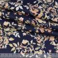 Котон стрейч синій в бежево-білі троянди ш.145
