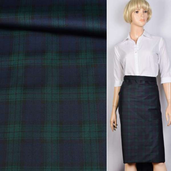 Котон стрейч зелений в синю клітину 50мм ш.146