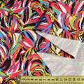 Котон стрейч чорний в малиново-жовтий, зелений абстрактний малюнок, ш.145